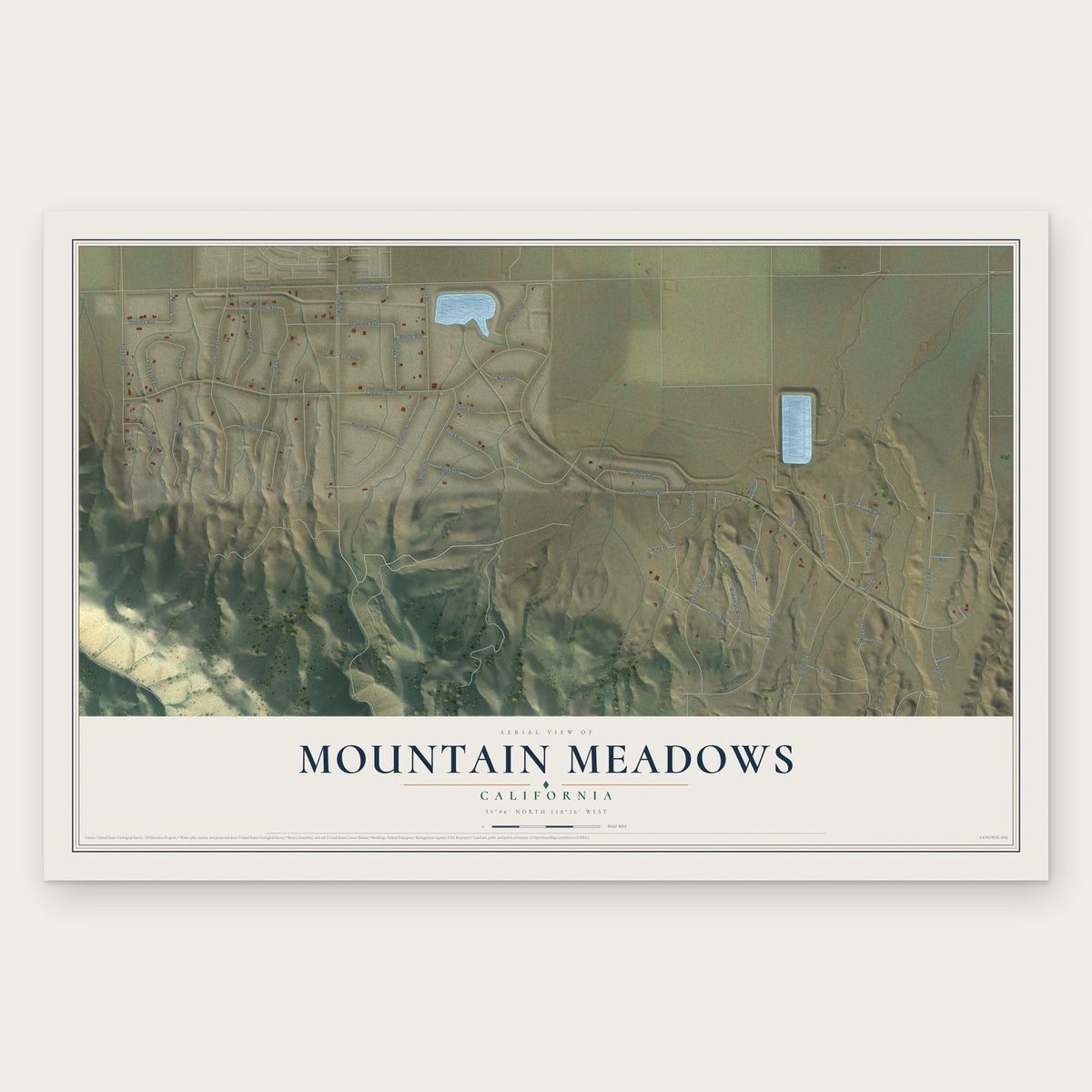Mountain Meadows, California map print, the full design