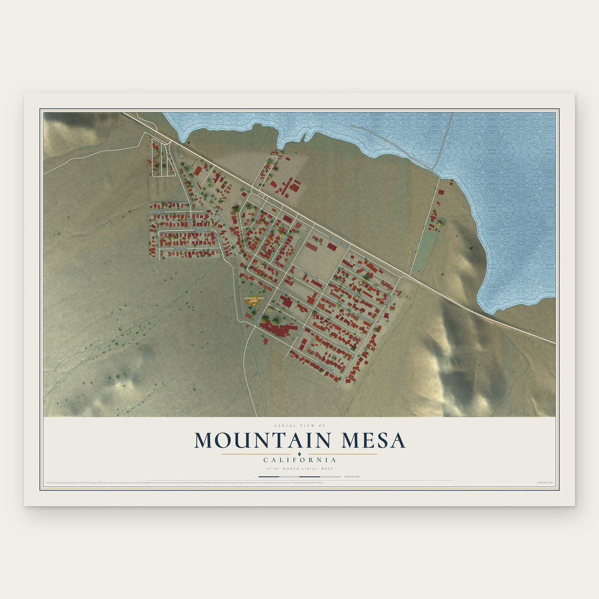 Mountain Mesa, California map print, the full design