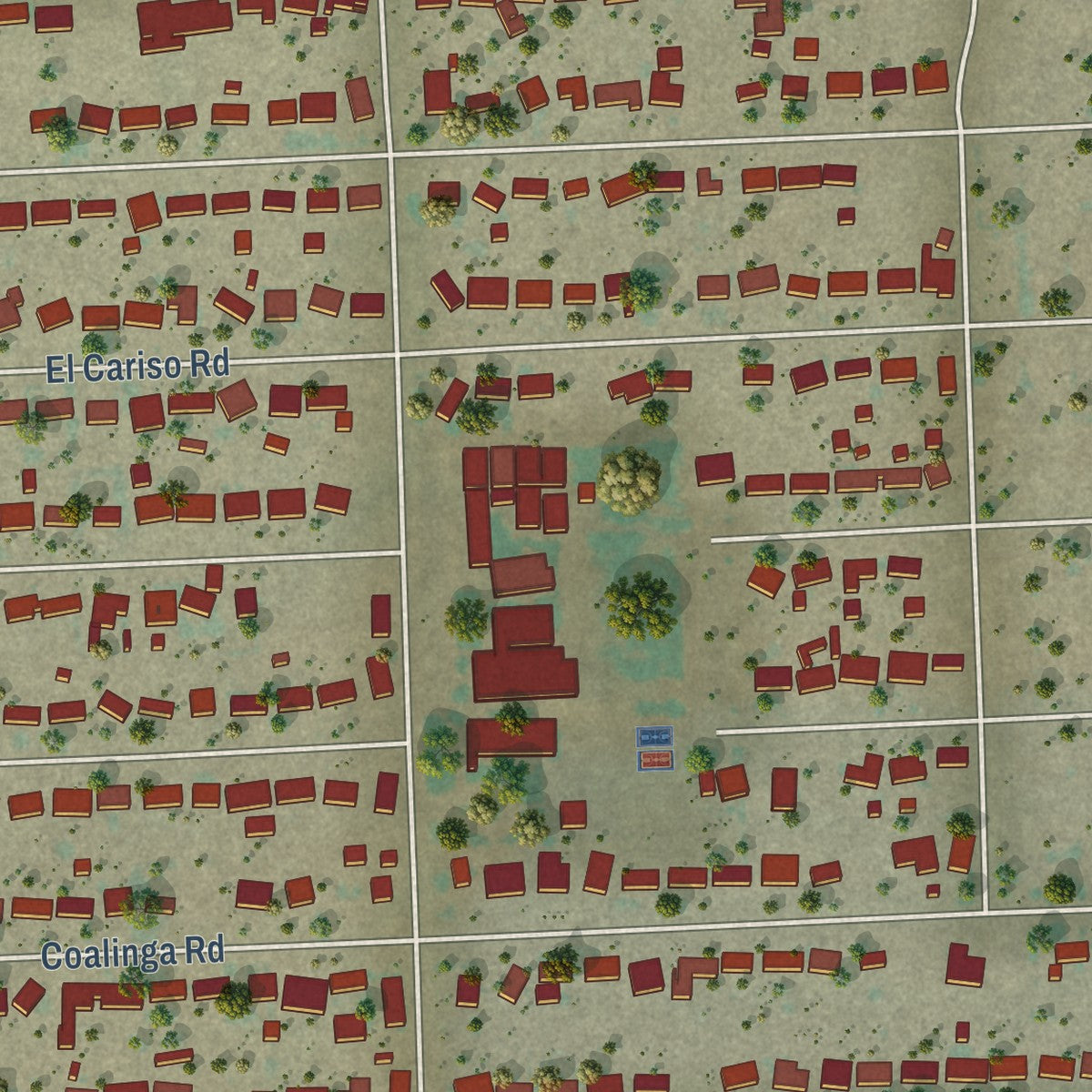 Close-up of the map of Mountain View Acres, California print showing street and building detail