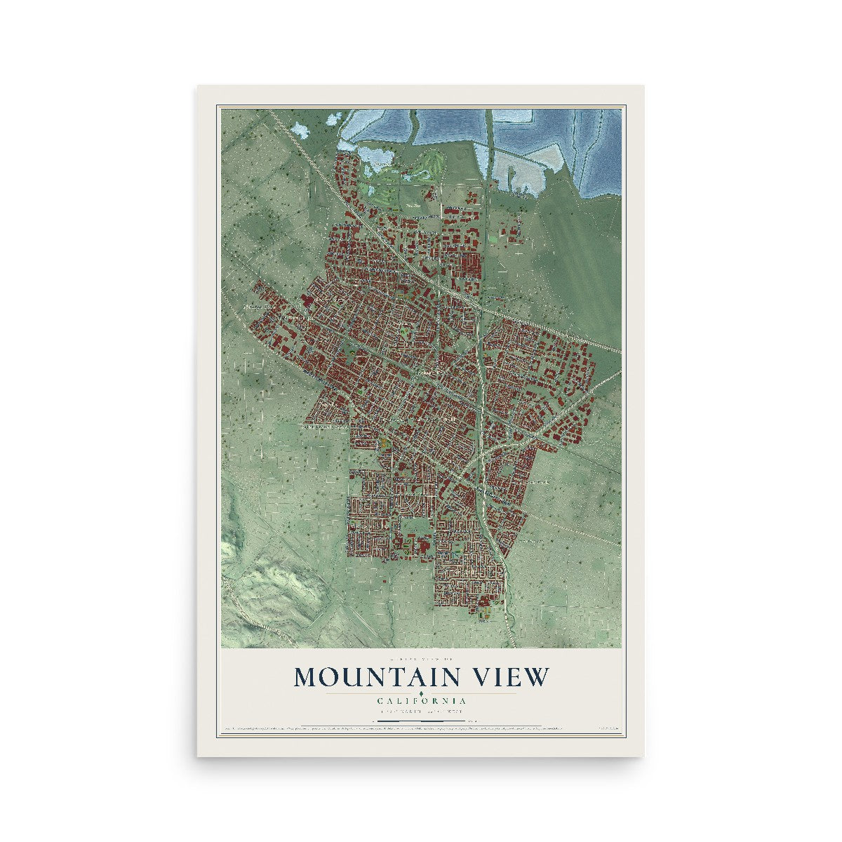 Map of Mountain View, California, 12 x 18 inch unframed archival matte print