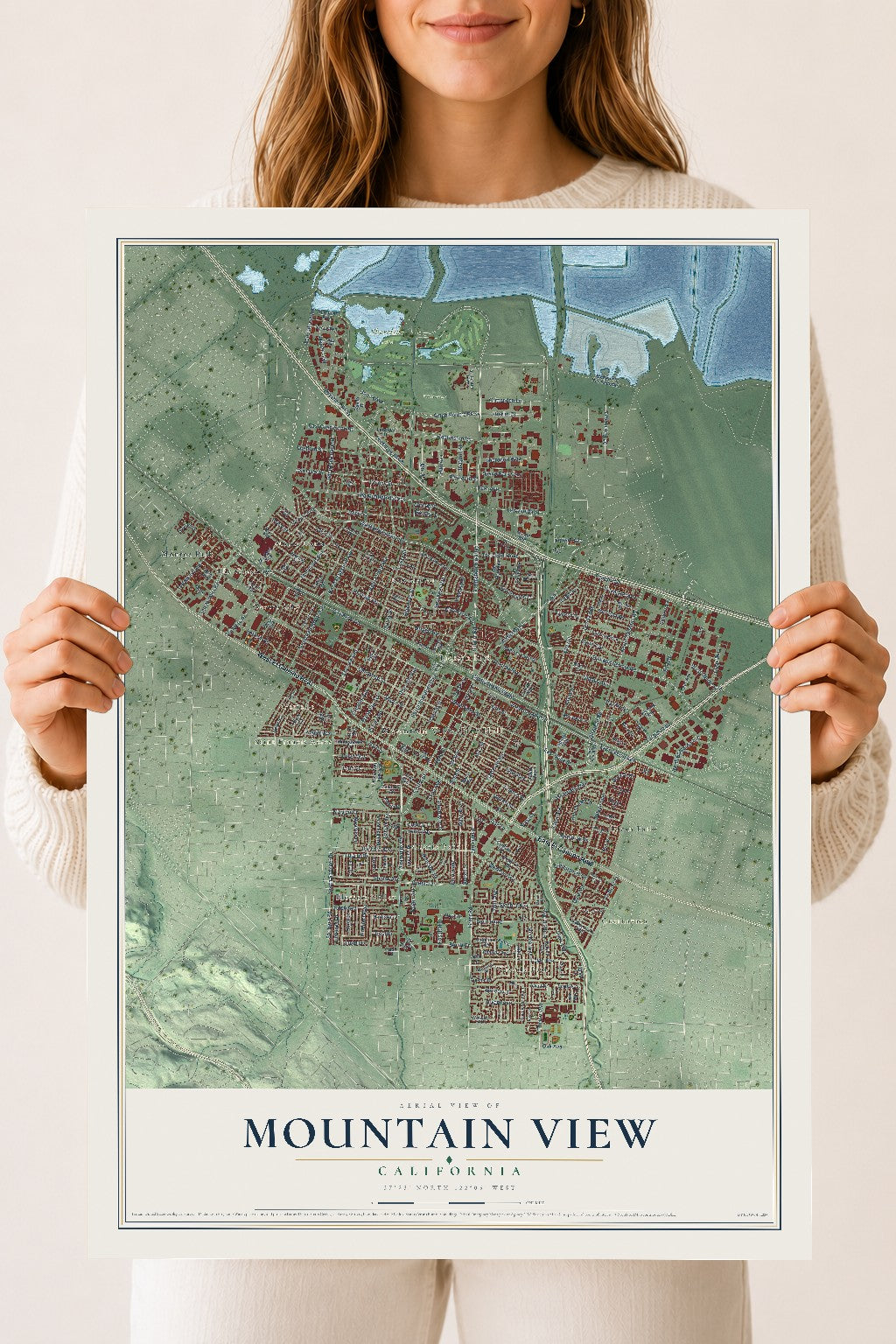 Map of Mountain View, California, 18 x 24 inch unframed archival matte print