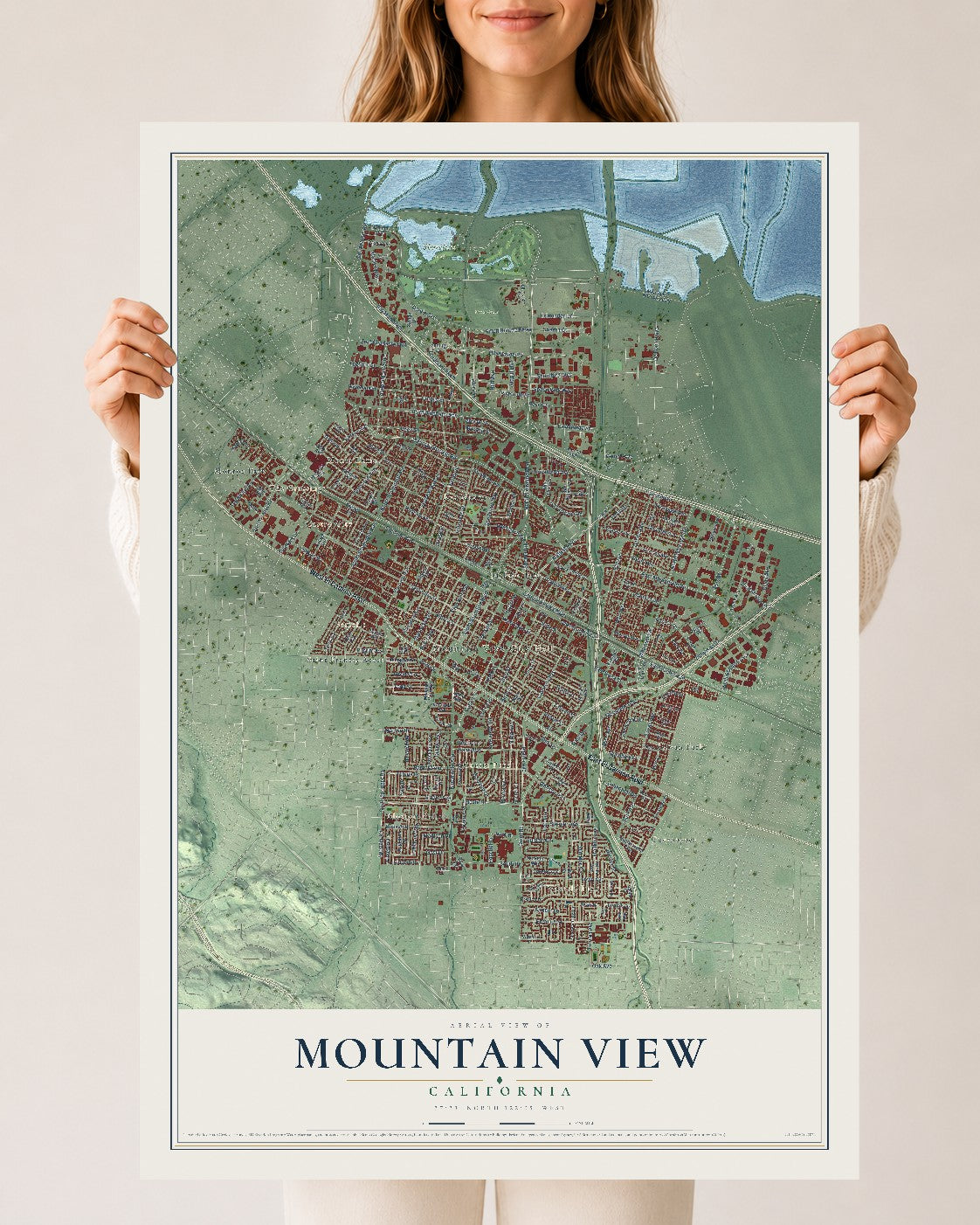 Map of Mountain View, California, 24 x 36 inch unframed archival matte print