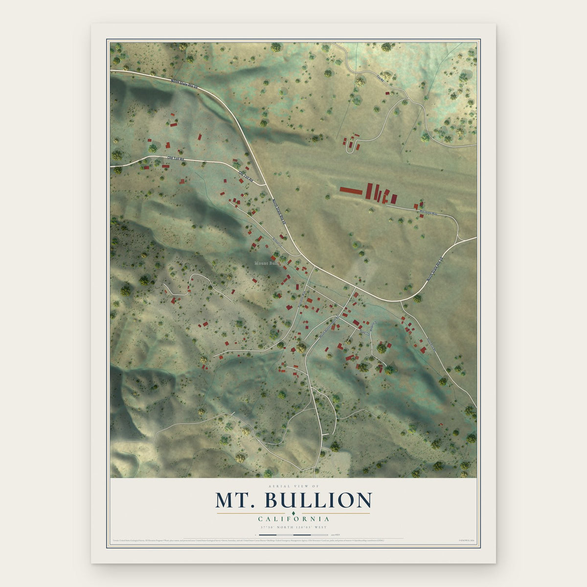 Mt. Bullion, California map print, the full design