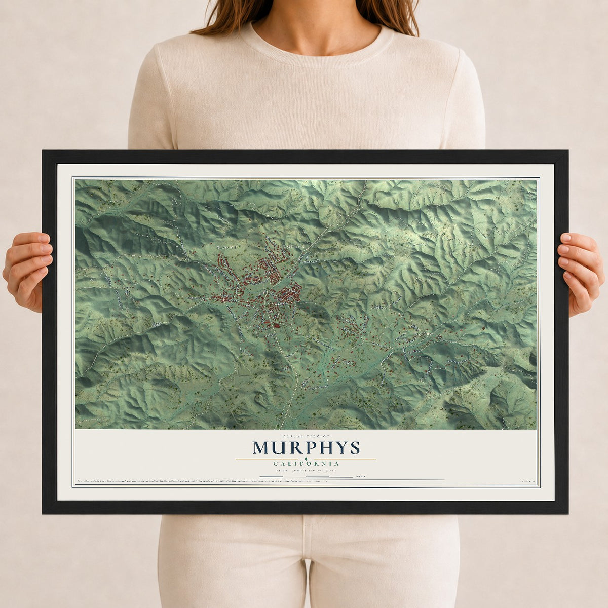 Map of Murphys, California, 12 x 18 inch print in a black wood frame