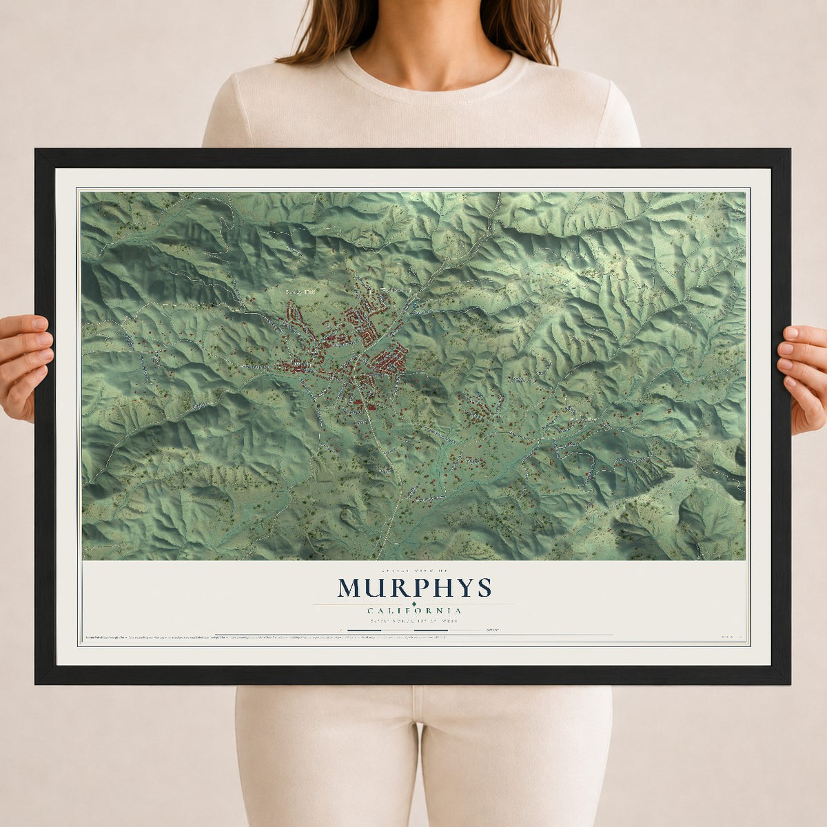 Map of Murphys, California, 18 x 24 inch print in a black wood frame