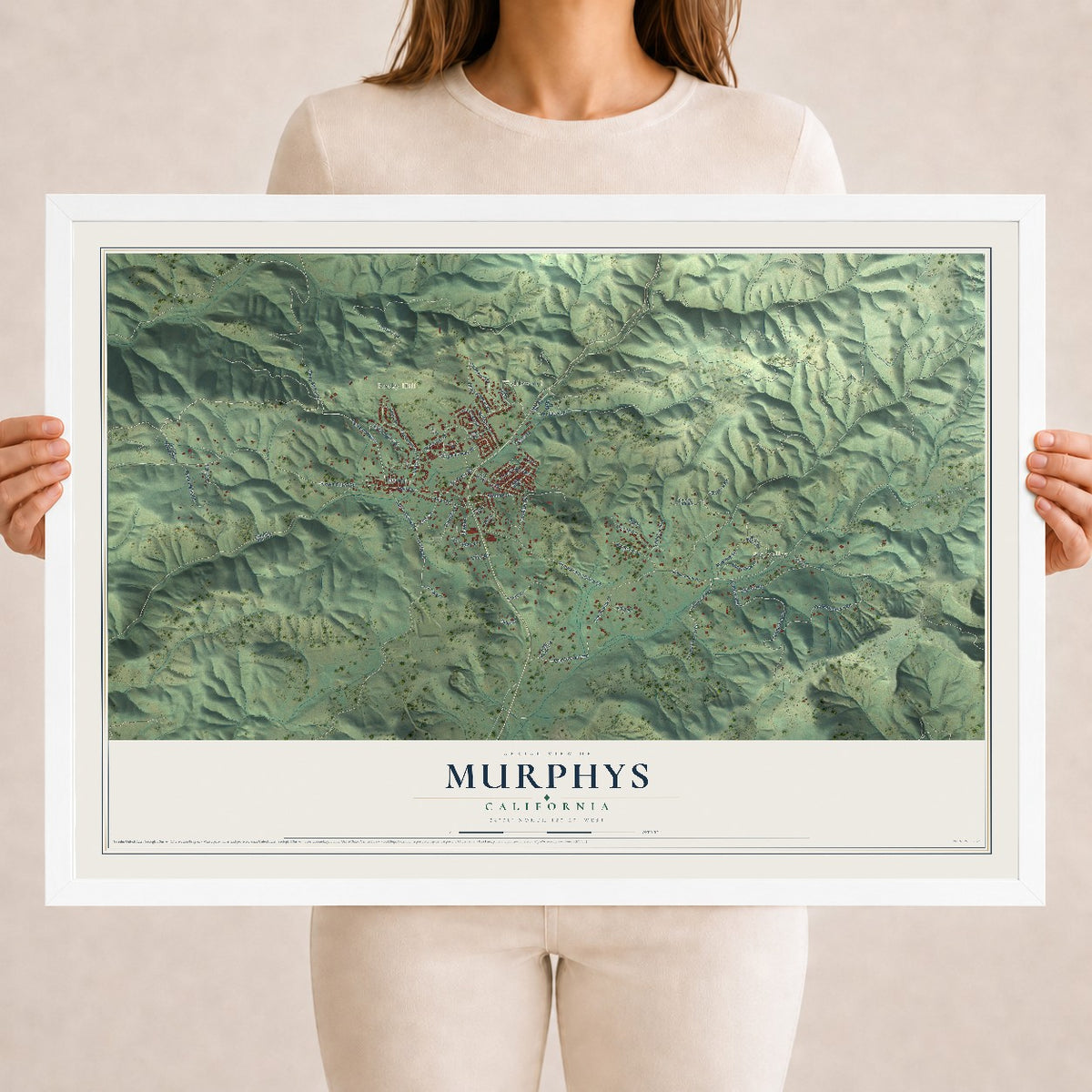 Map of Murphys, California, 18 x 24 inch print in a white wood frame
