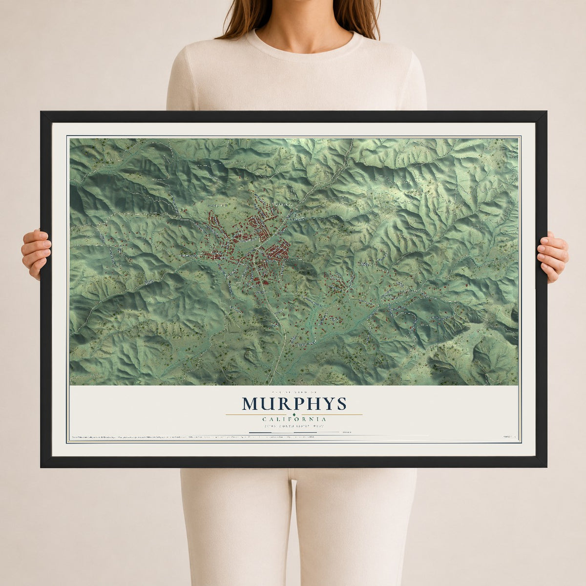 Map of Murphys, California, 24 x 36 inch print in a black wood frame