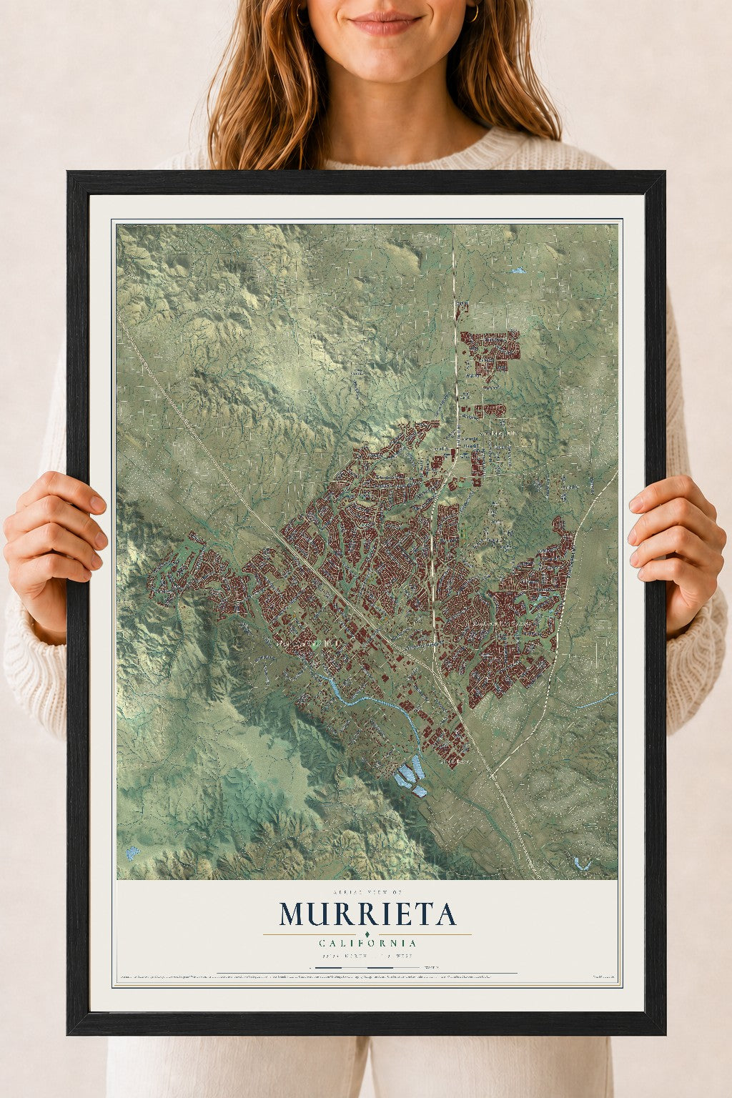 Map of Murrieta, California, 18 x 24 inch print in a black wood frame
