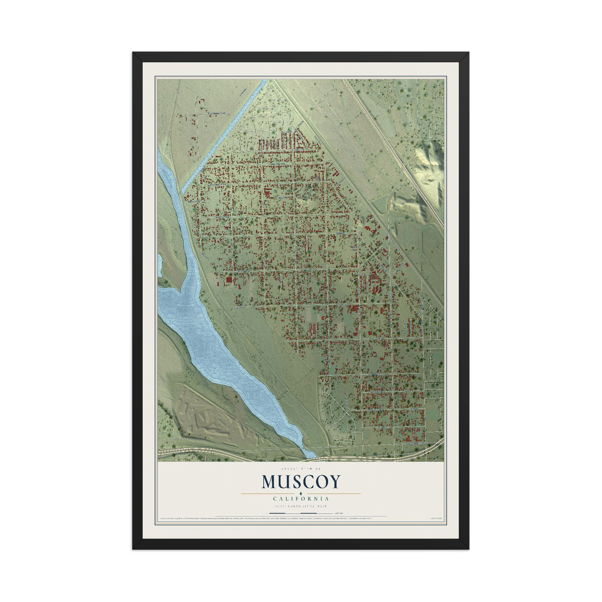 Map of Muscoy, California, 12 x 18 inch print in a black wood frame