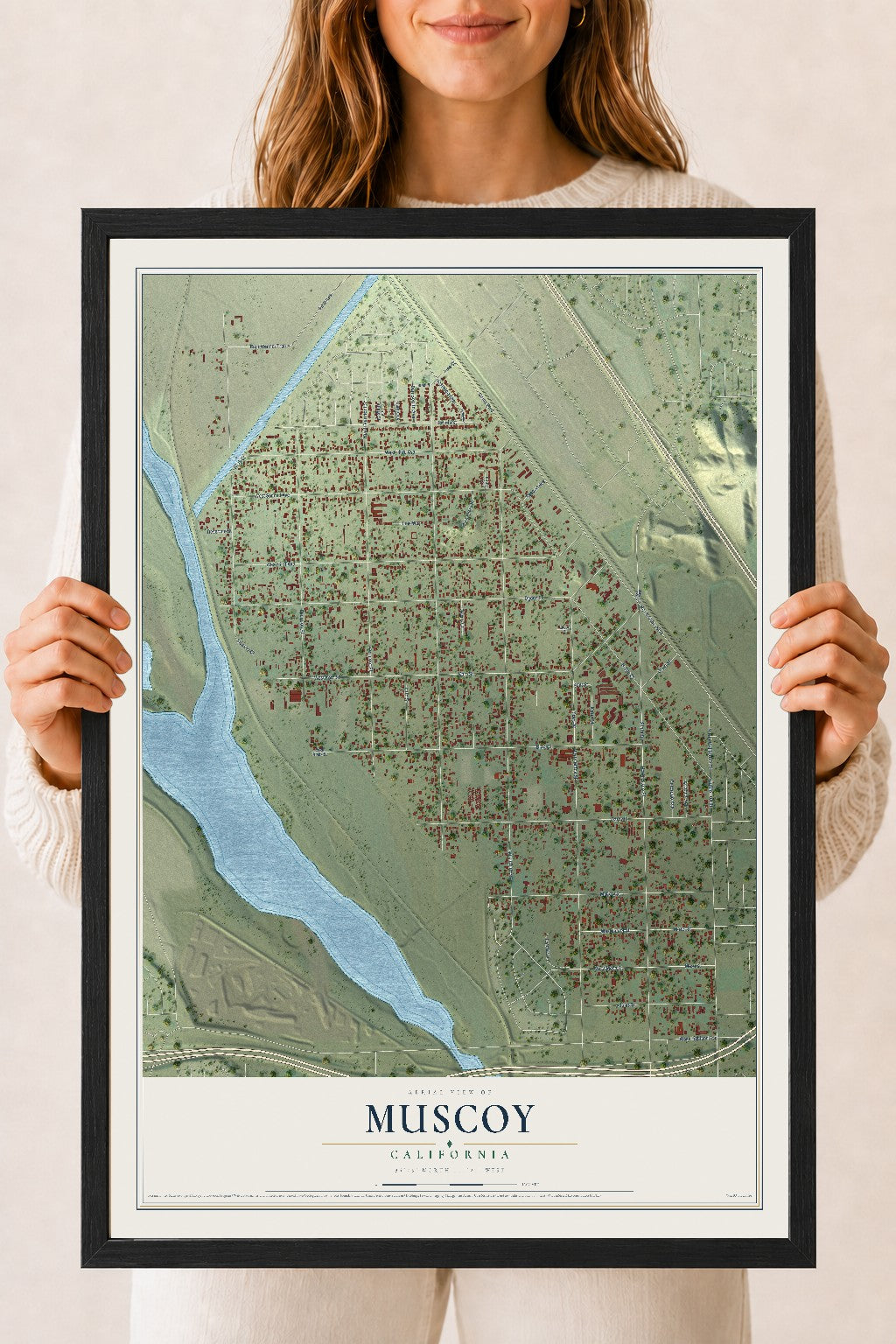 Map of Muscoy, California, 18 x 24 inch print in a black wood frame