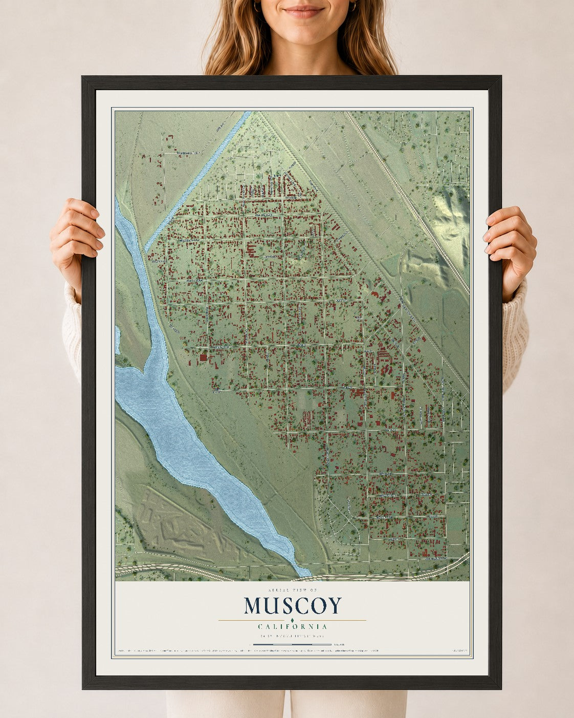 Map of Muscoy, California, 24 x 36 inch print in a black wood frame
