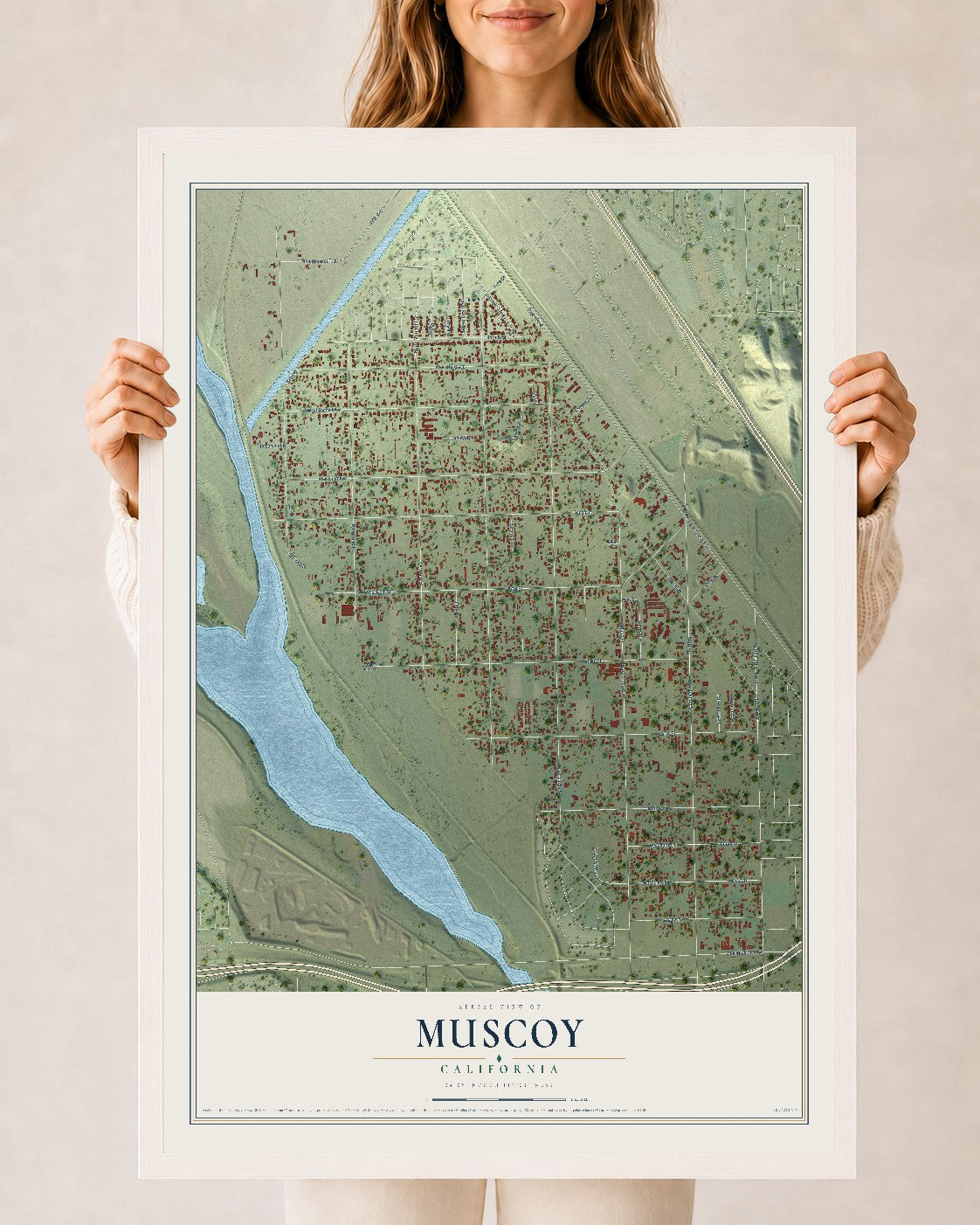 Map of Muscoy, California, 24 x 36 inch print in a white wood frame