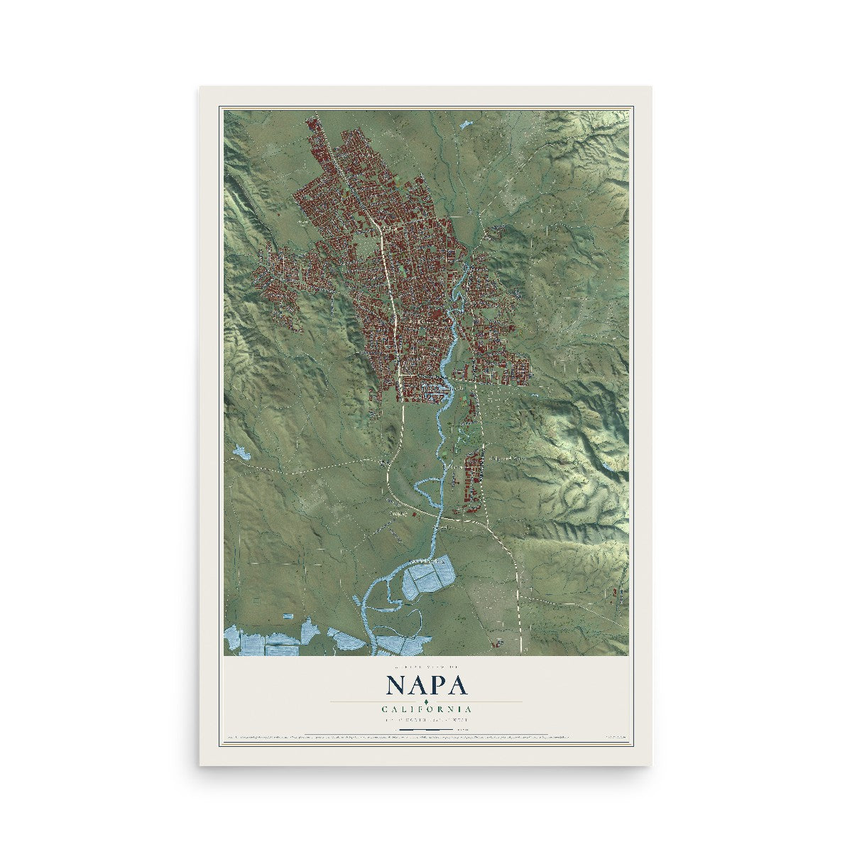 Map of Napa, California, 12 x 18 inch unframed archival matte print