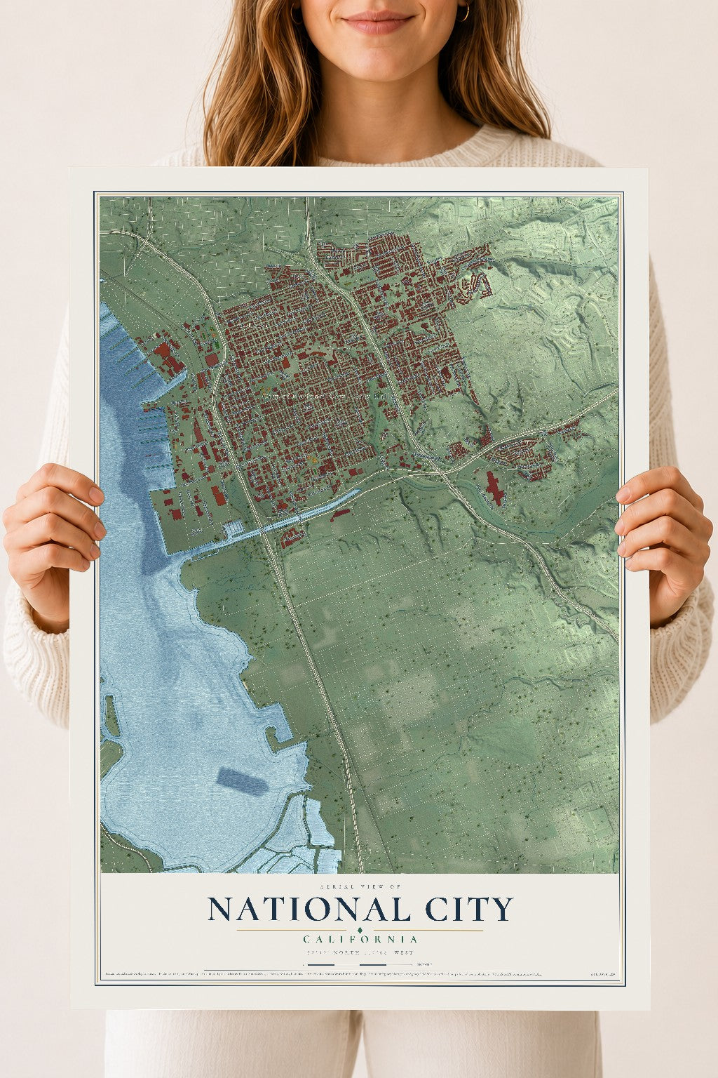 Map of National City, California, 18 x 24 inch unframed archival matte print