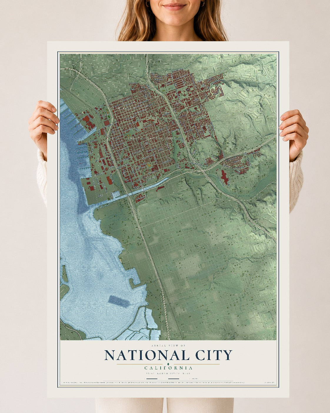 Map of National City, California, 24 x 36 inch unframed archival matte print