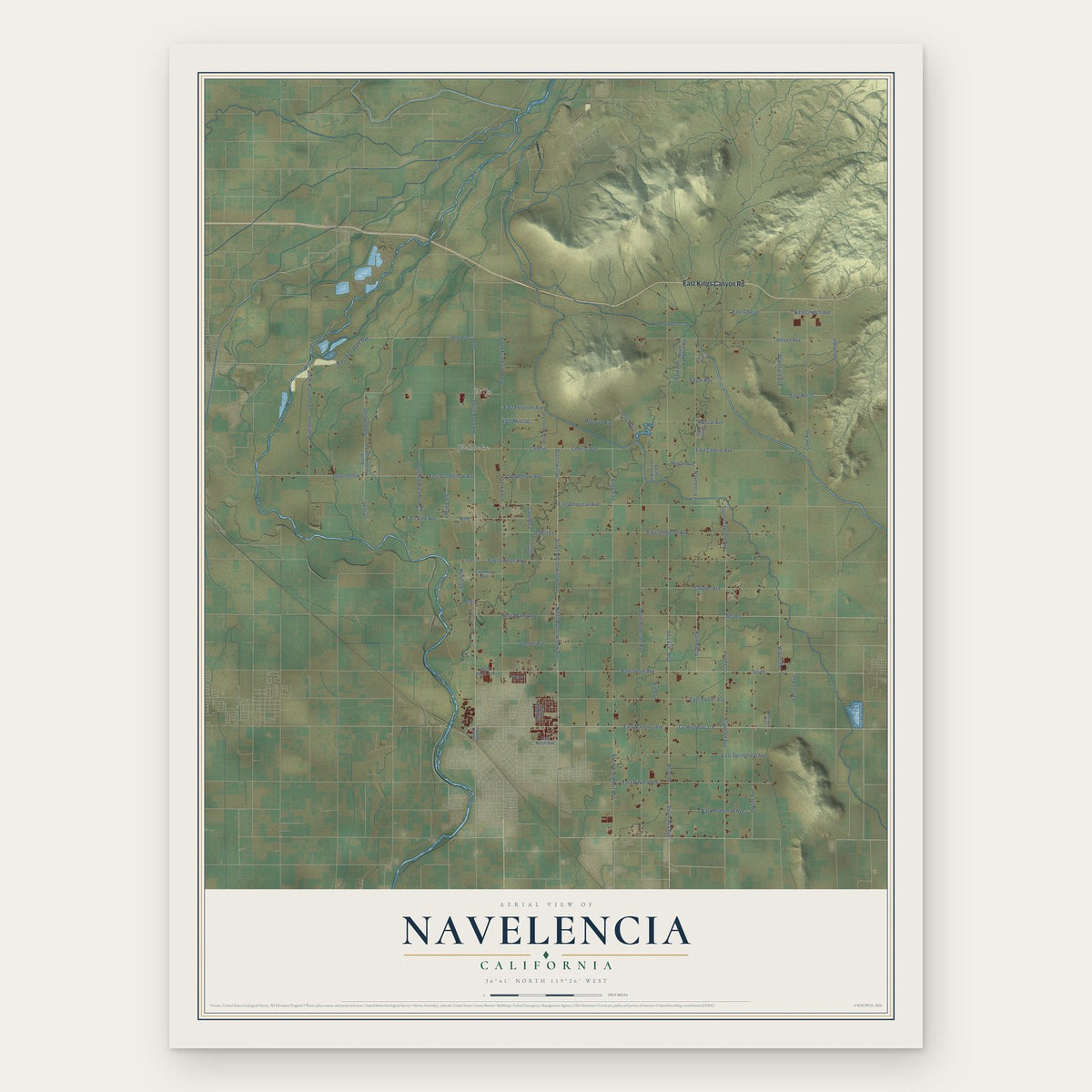 Navelencia, California map print, the full design