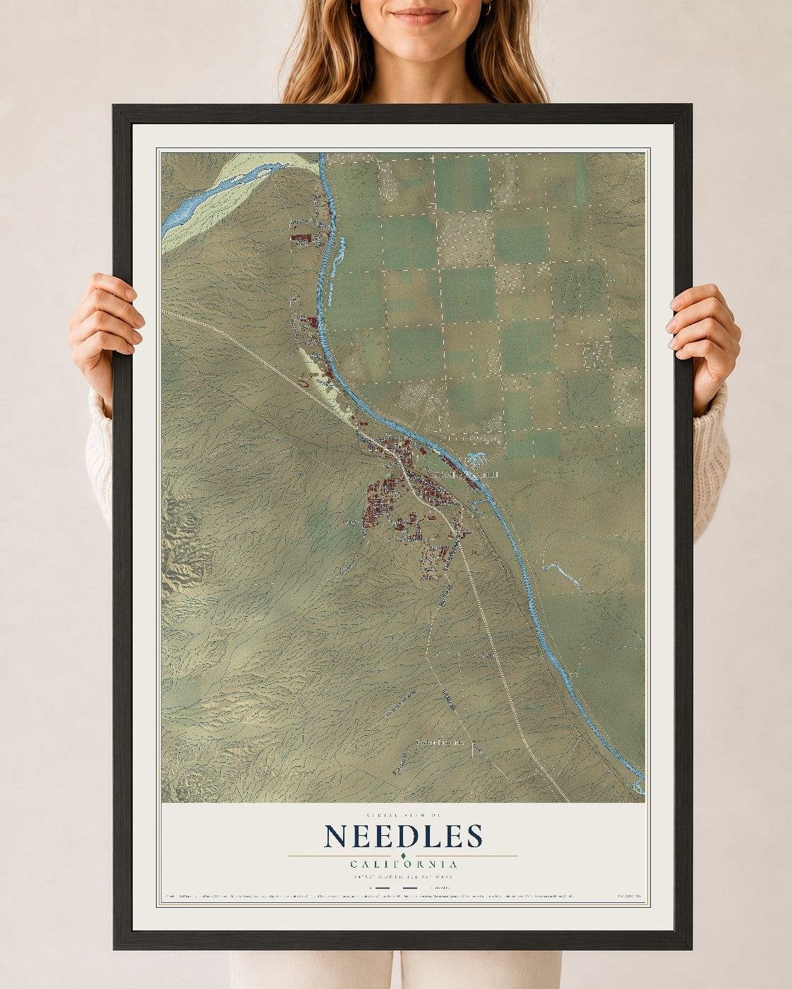 Map of Needles, California, 24 x 36 inch print in a black wood frame