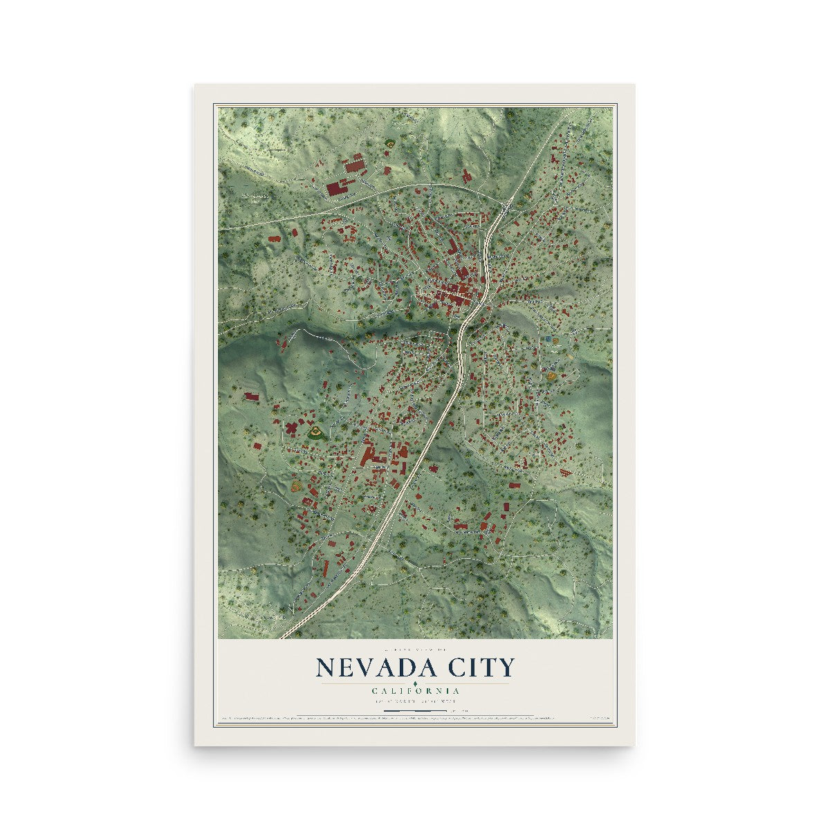 Map of Nevada City, California, 12 x 18 inch unframed archival matte print