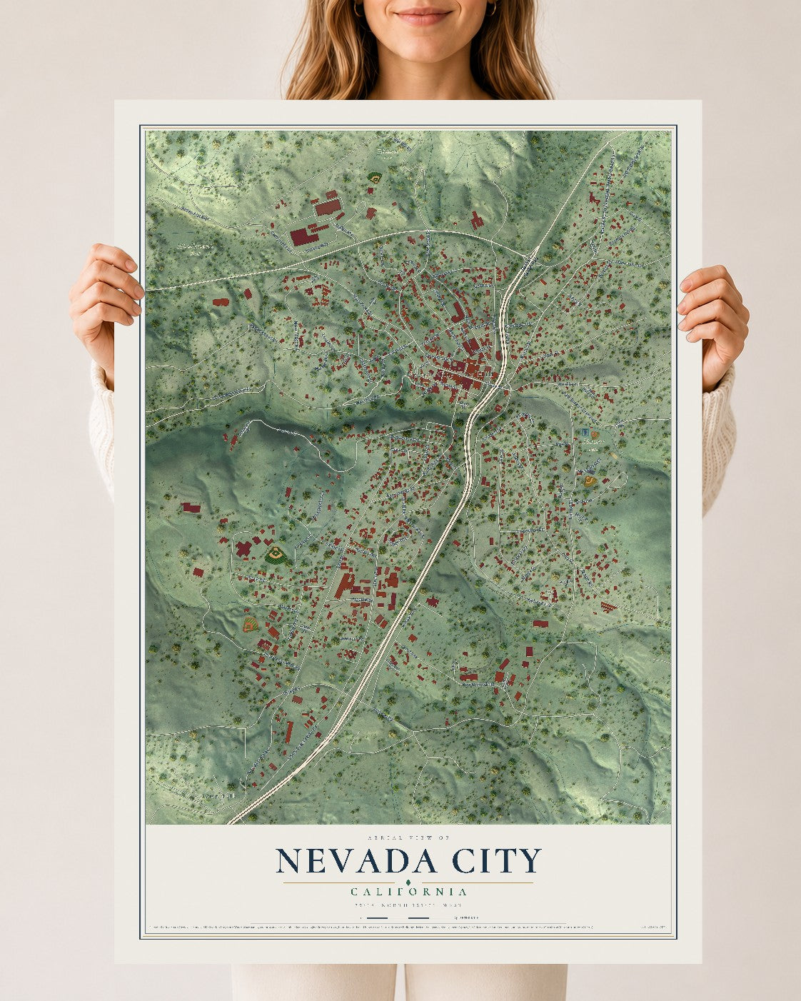 Map of Nevada City, California, 24 x 36 inch unframed archival matte print