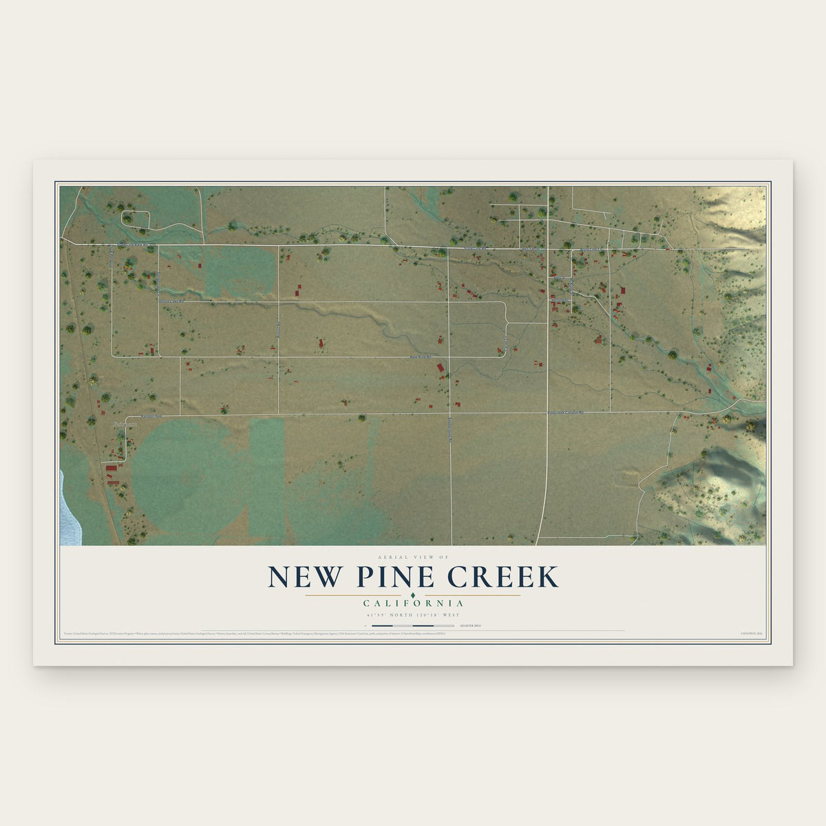 New Pine Creek, California map print, the full design