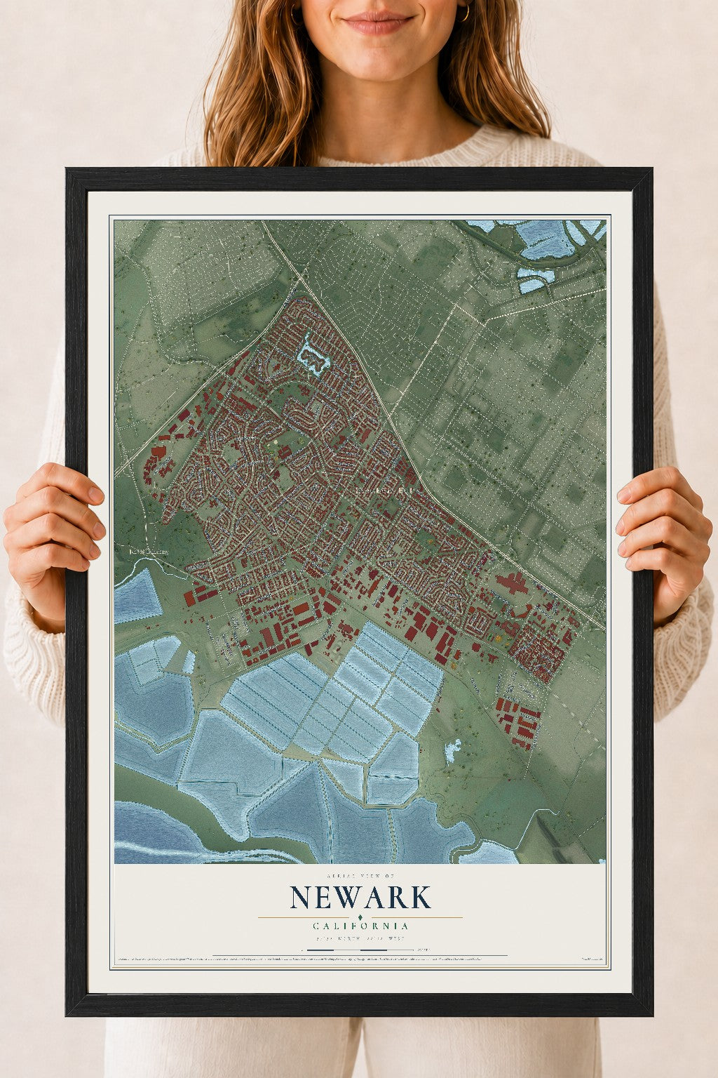 Map of Newark, California, 18 x 24 inch print in a black wood frame