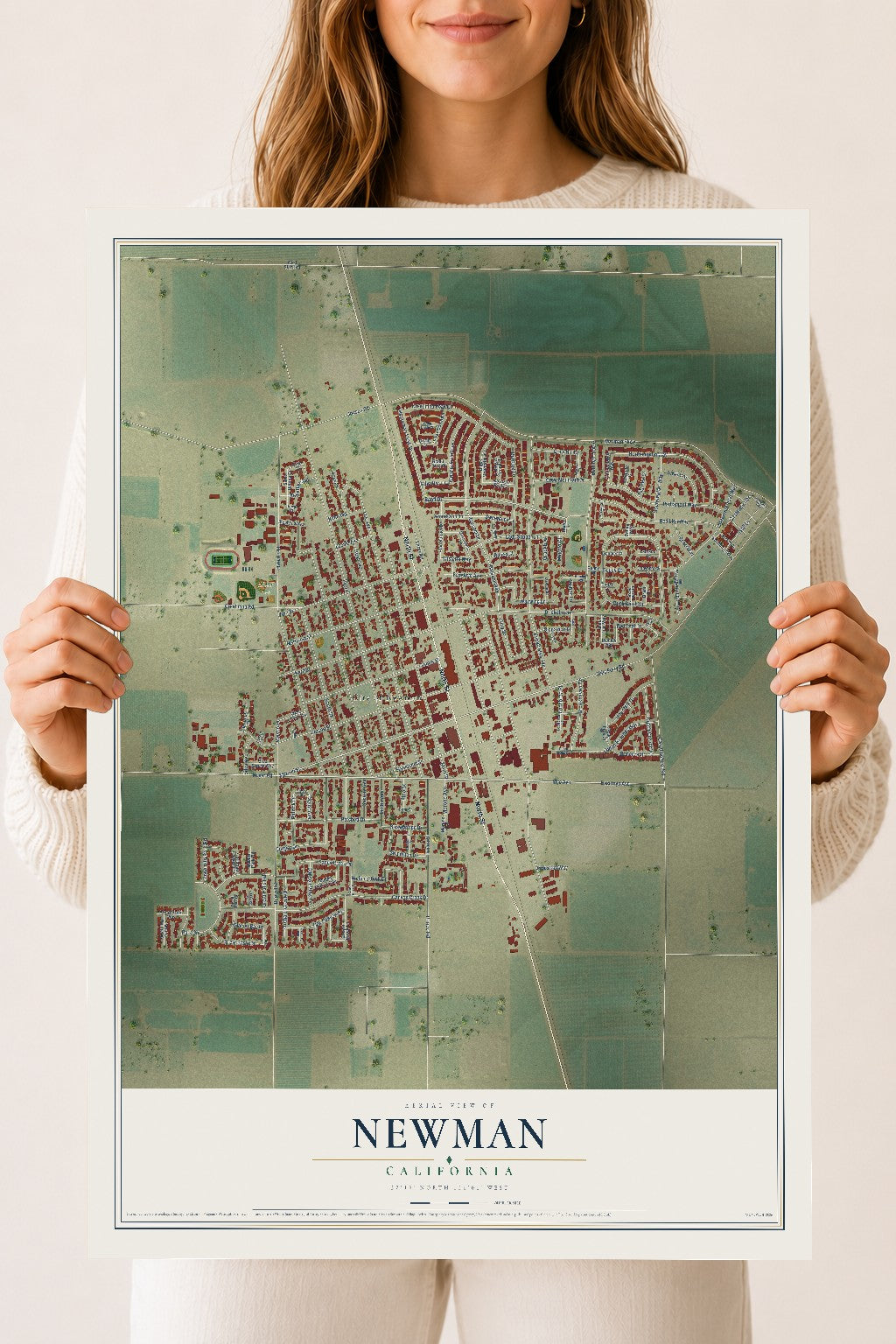 Map of Newman, California, 18 x 24 inch unframed archival matte print