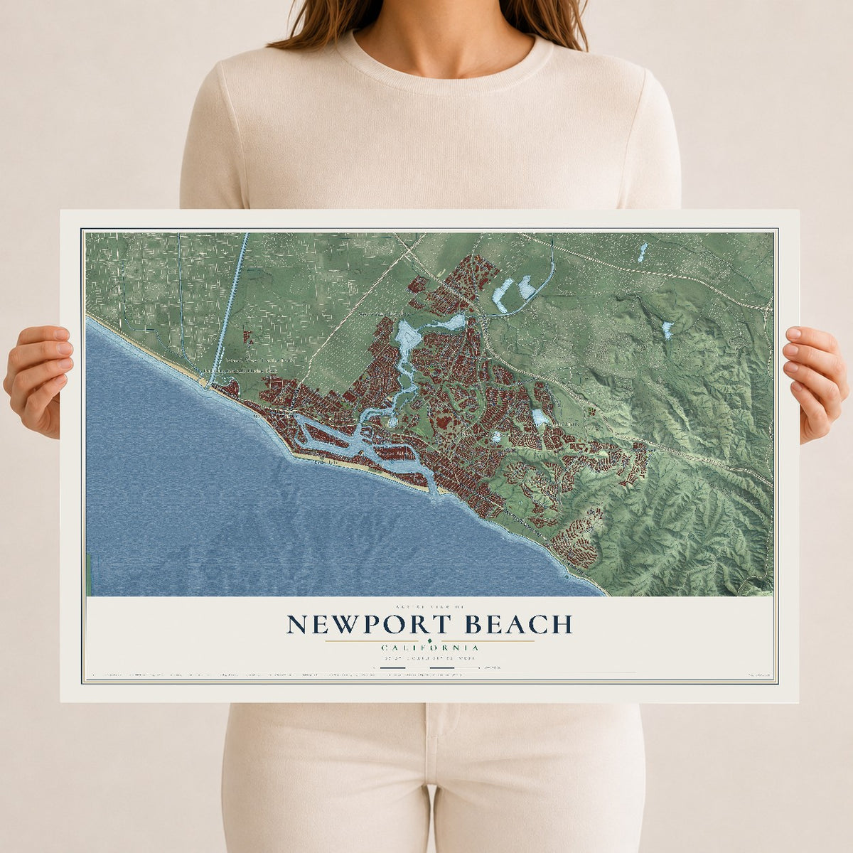 Map of Newport Beach, California, 12 x 18 inch unframed archival matte print