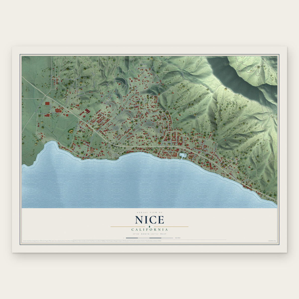 Nice, California map print, the full design
