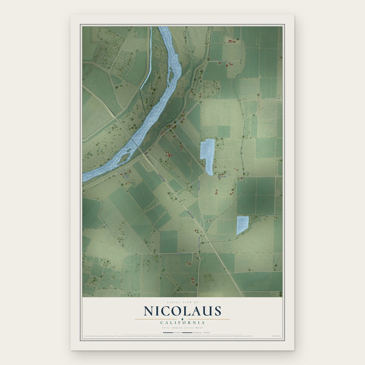 Nicolaus, California map print, the full design