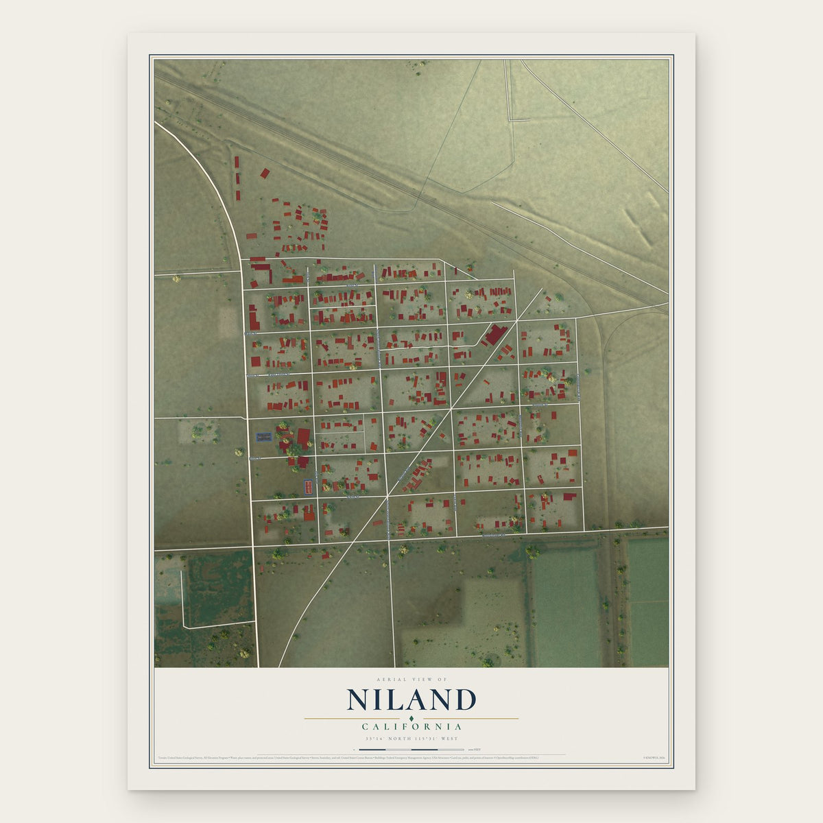 Niland, California map print, the full design