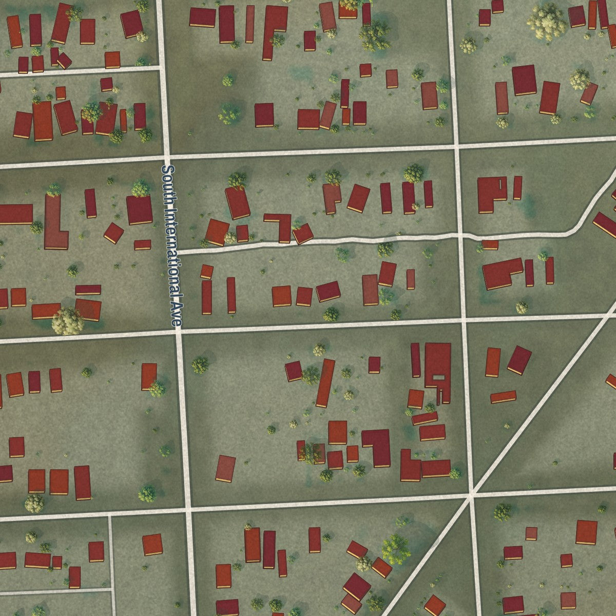 Close-up of the map of Niland, California print showing street and building detail