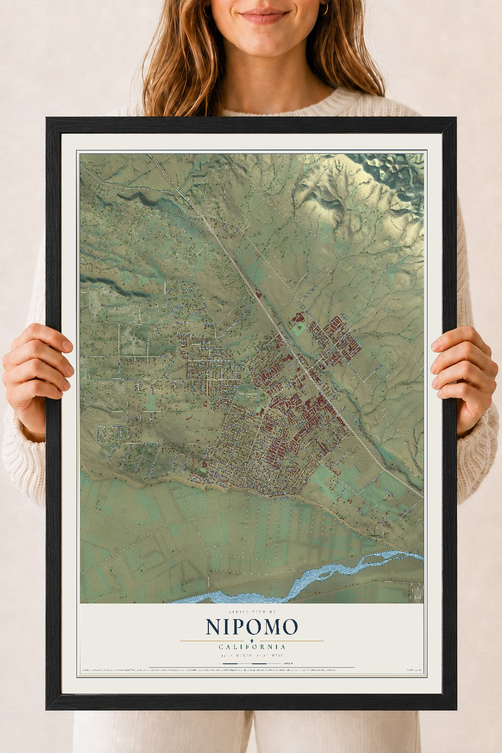 Map of Nipomo, California, 18 x 24 inch print in a black wood frame