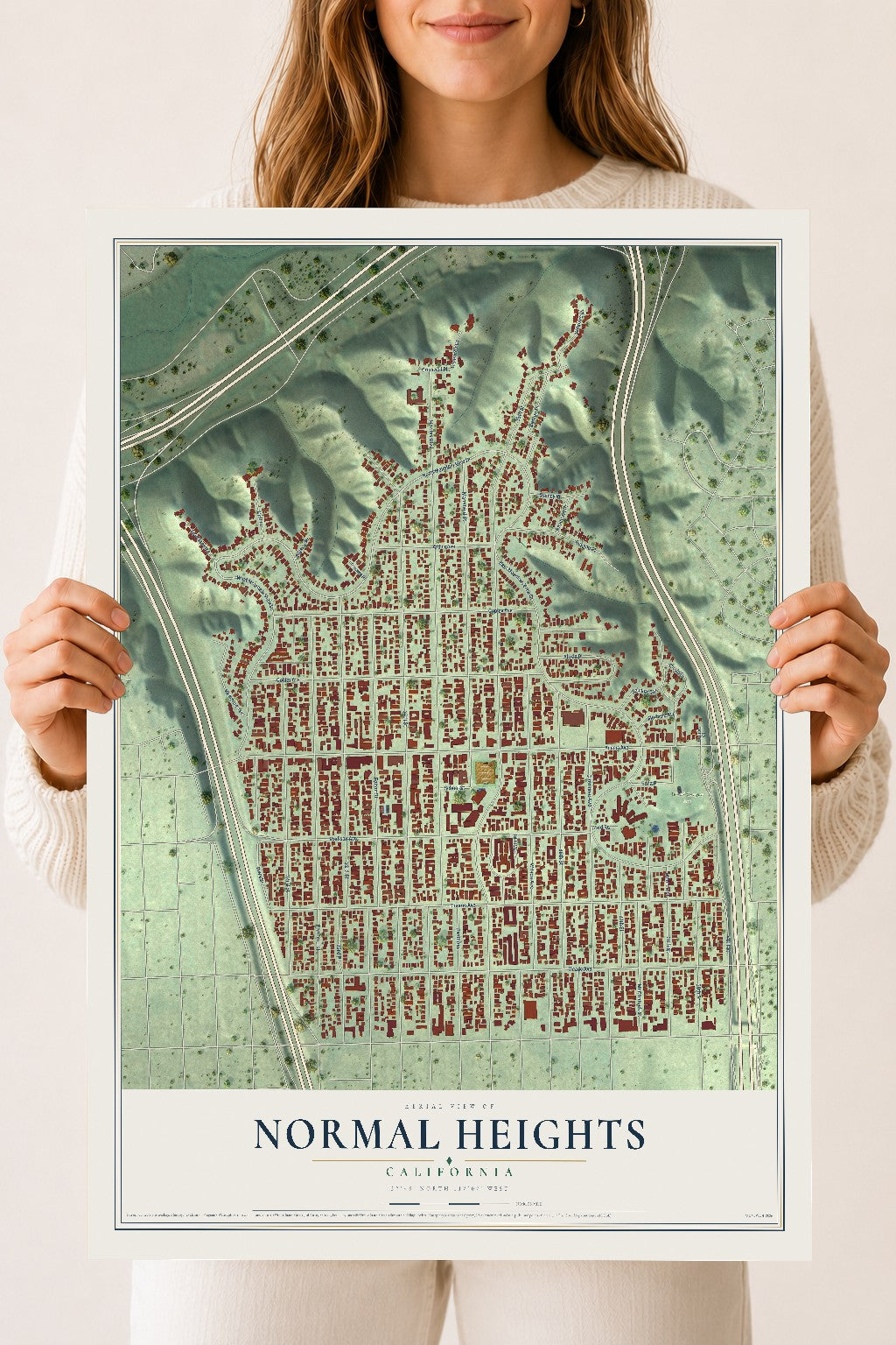 Map of Normal Heights, California, 18 x 24 inch unframed archival matte print