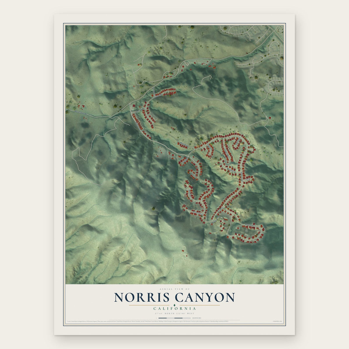 Norris Canyon, California map print, the full design