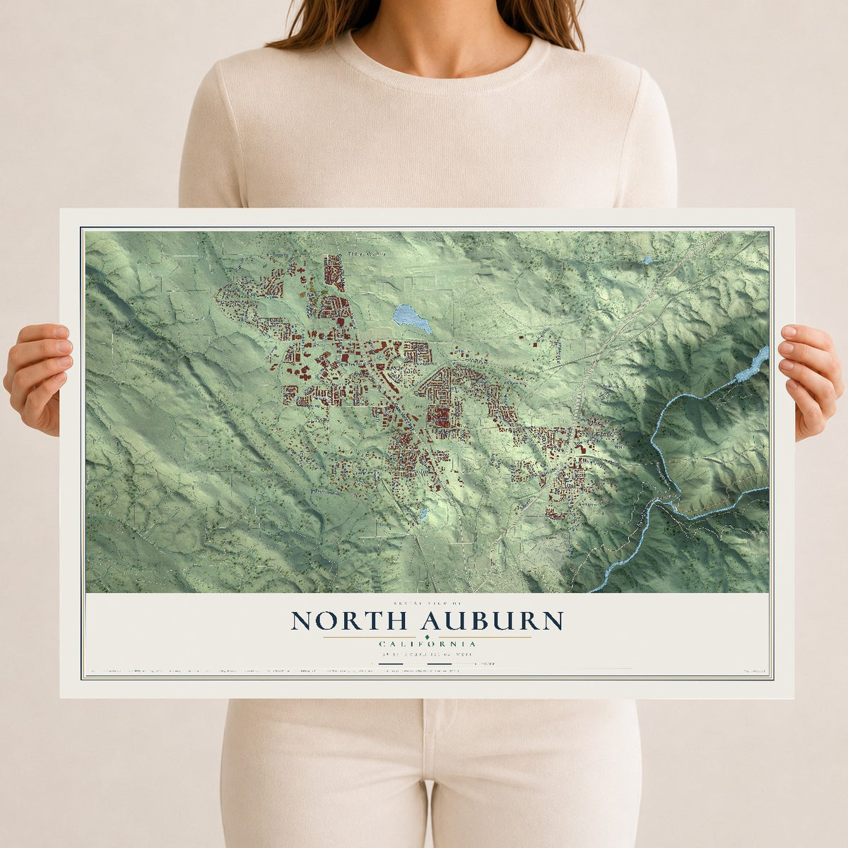 Map of North Auburn, California, 12 x 18 inch unframed archival matte print
