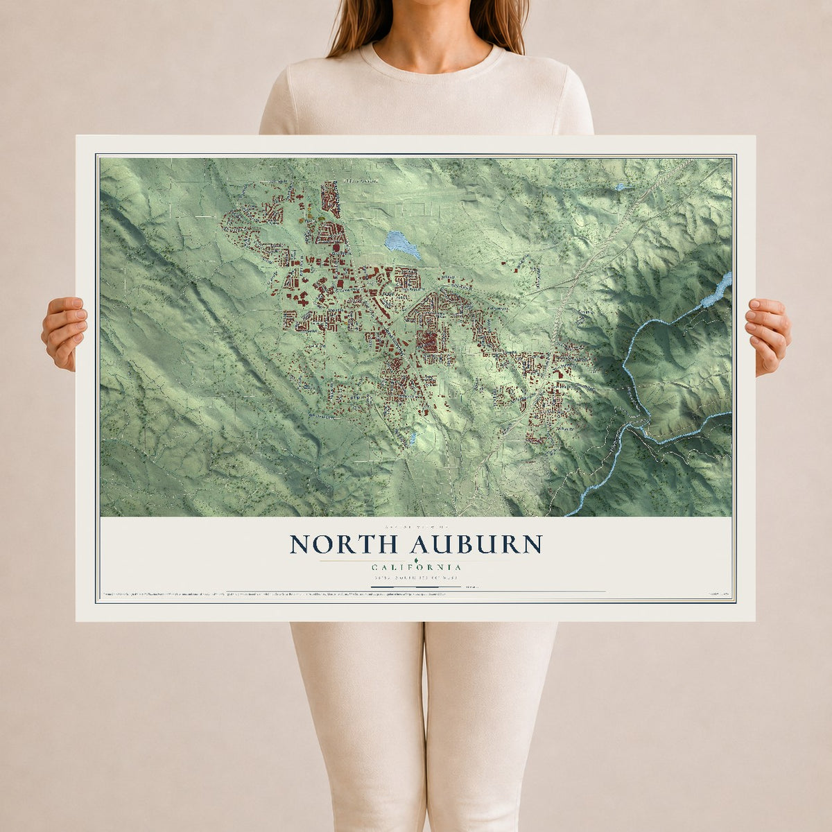 Map of North Auburn, California, 24 x 36 inch unframed archival matte print