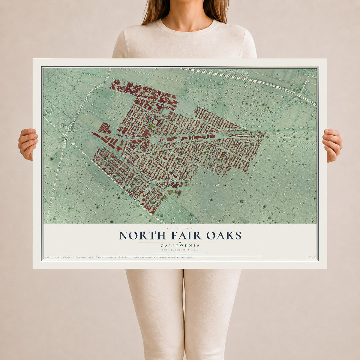 Map of North Fair Oaks, California, 24 x 36 inch unframed archival matte print