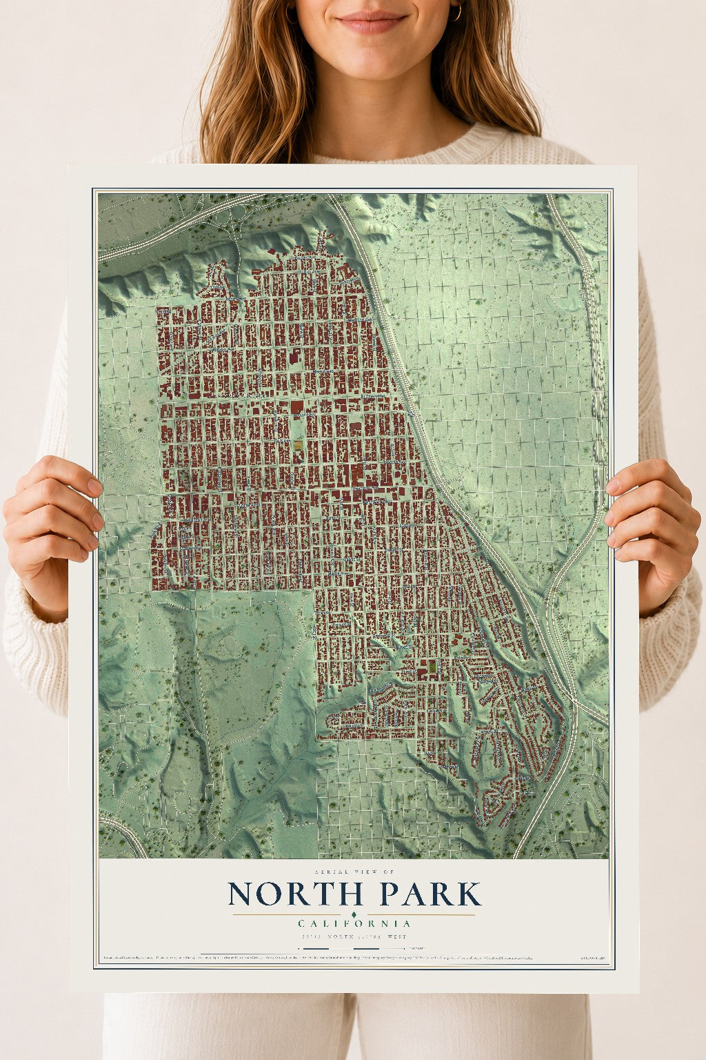 Map of North Park, California, 18 x 24 inch unframed archival matte print