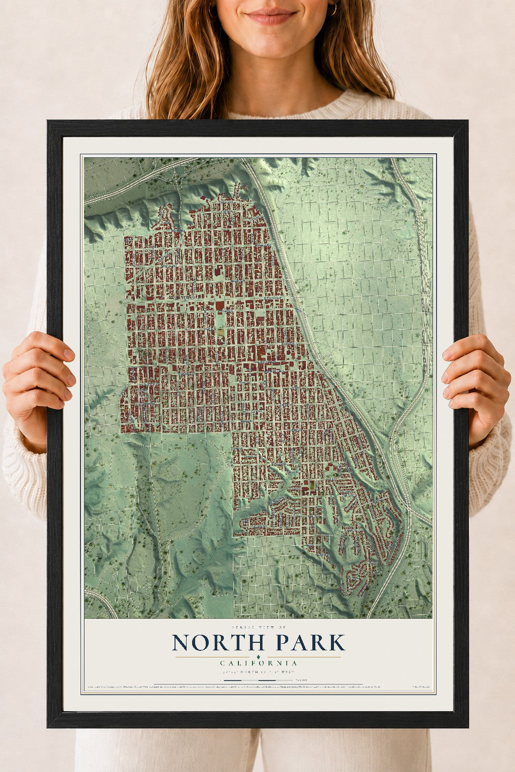 Map of North Park, California, 18 x 24 inch print in a black wood frame