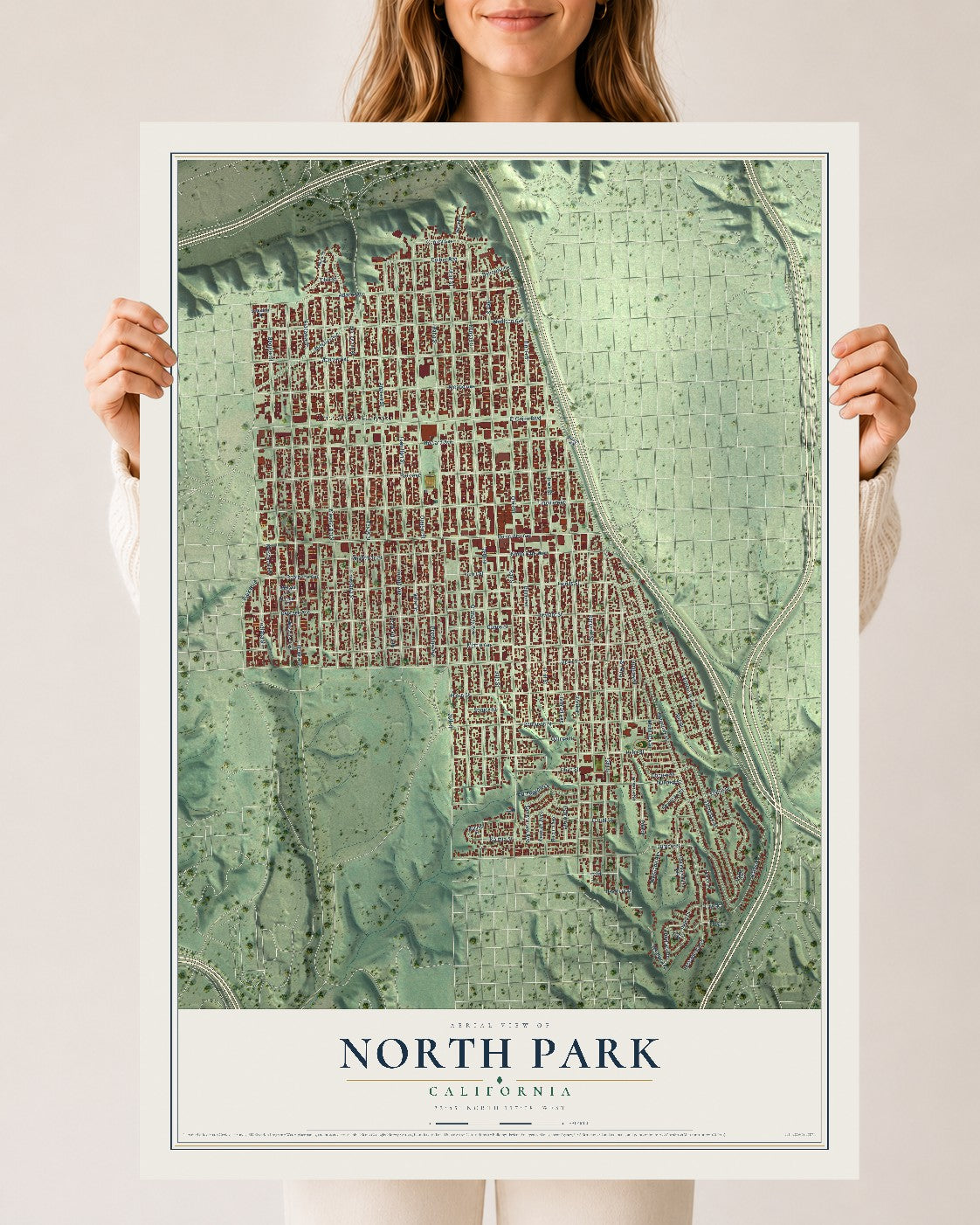 Map of North Park, California, 24 x 36 inch unframed archival matte print
