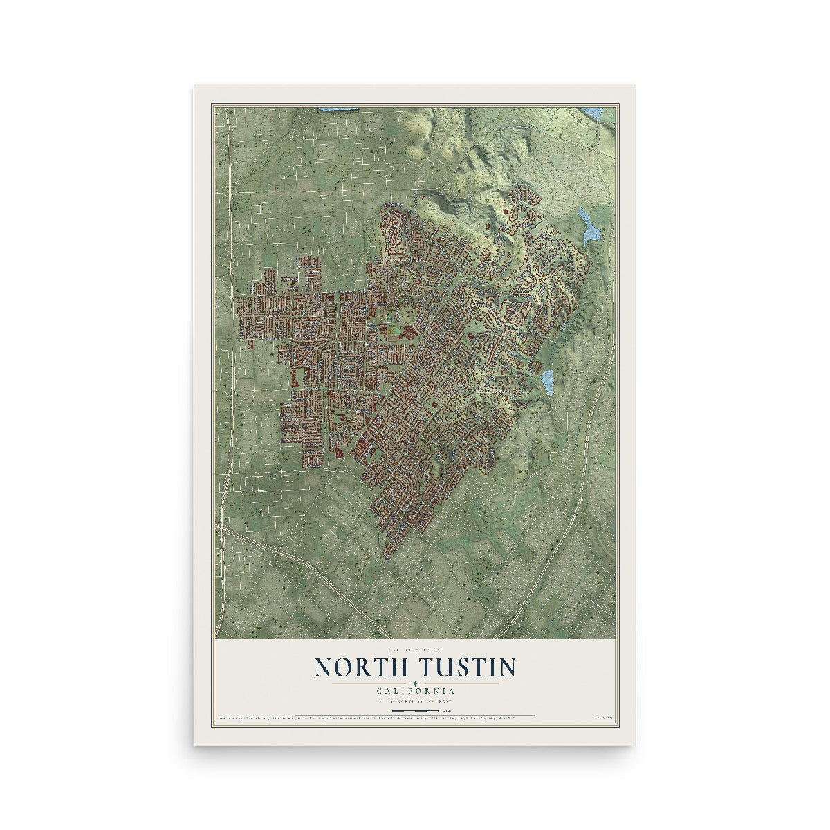 Map of North Tustin, California, 12 x 18 inch unframed archival matte print