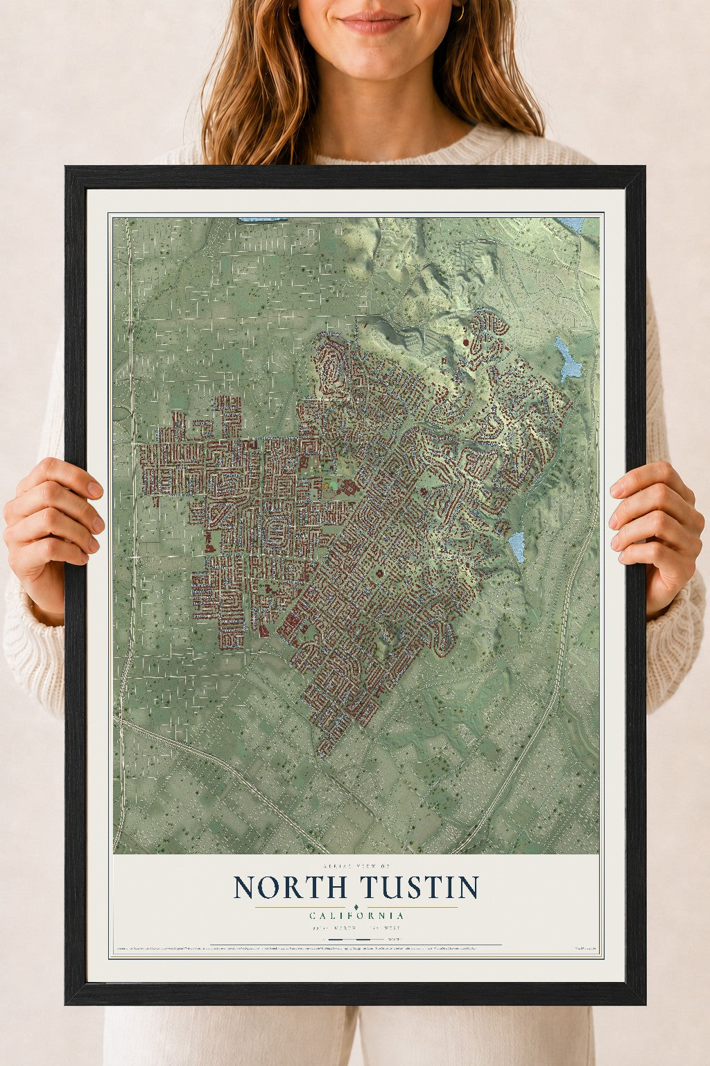 Map of North Tustin, California, 18 x 24 inch print in a black wood frame