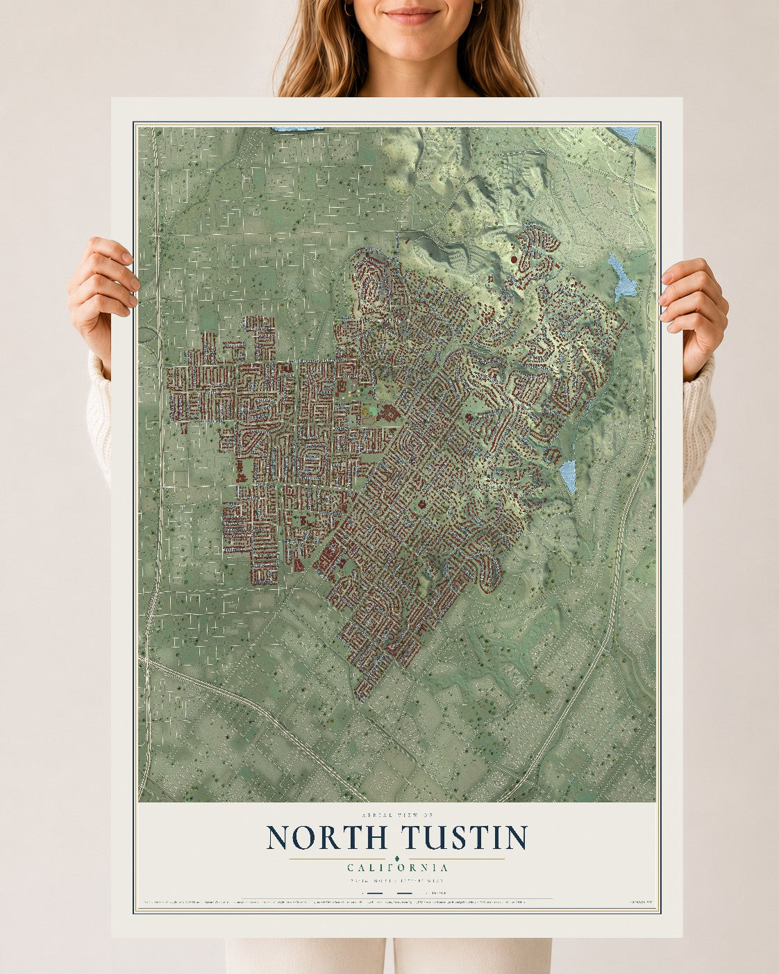 Map of North Tustin, California, 24 x 36 inch unframed archival matte print