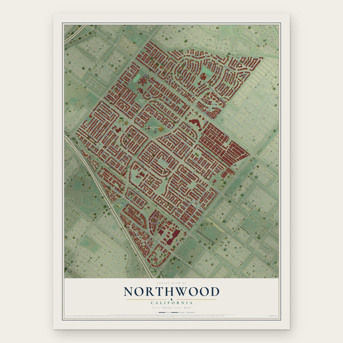 Northwood, California map print, the full design