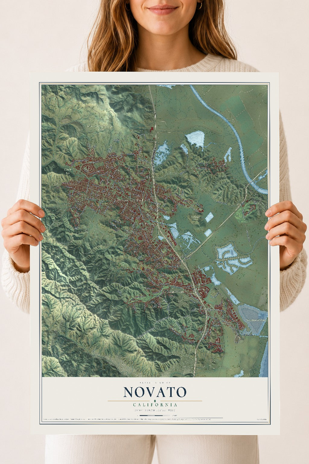 Map of Novato, California, 18 x 24 inch unframed archival matte print