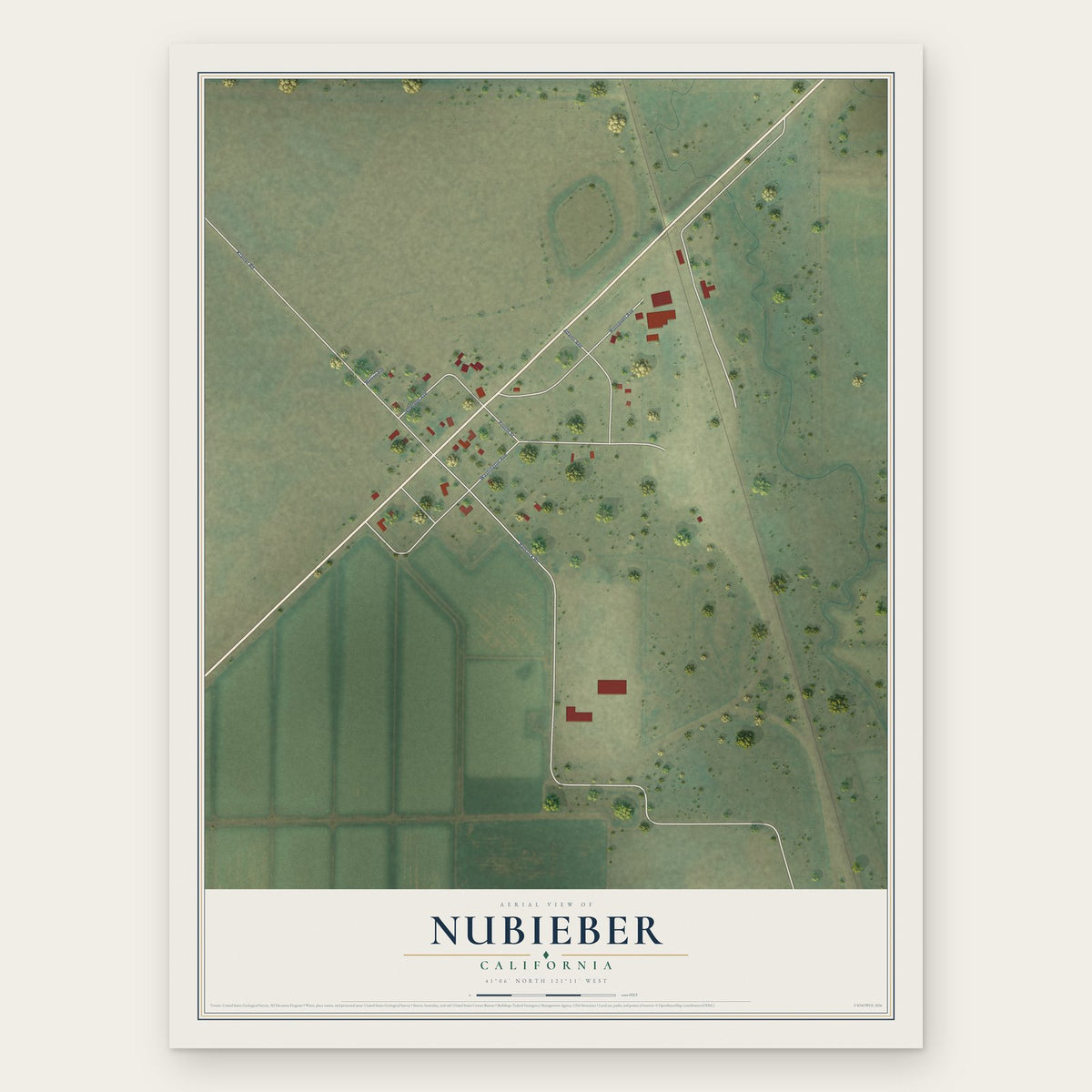 Nubieber, California map print, the full design