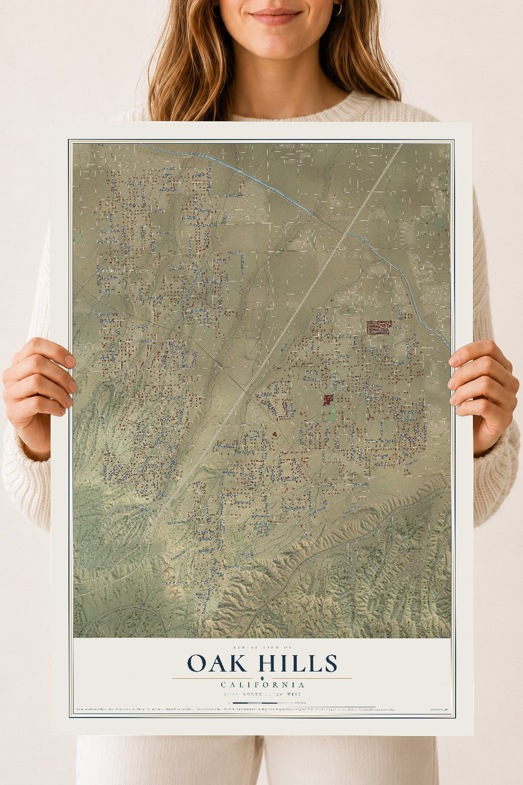 Map of Oak Hills, California, 18 x 24 inch unframed archival matte print
