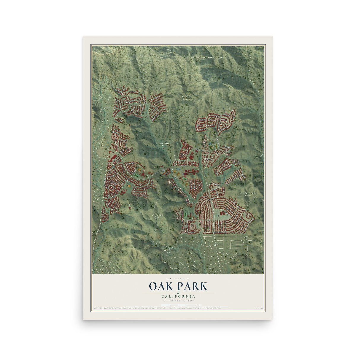 Map of Oak Park, California, 12 x 18 inch unframed archival matte print