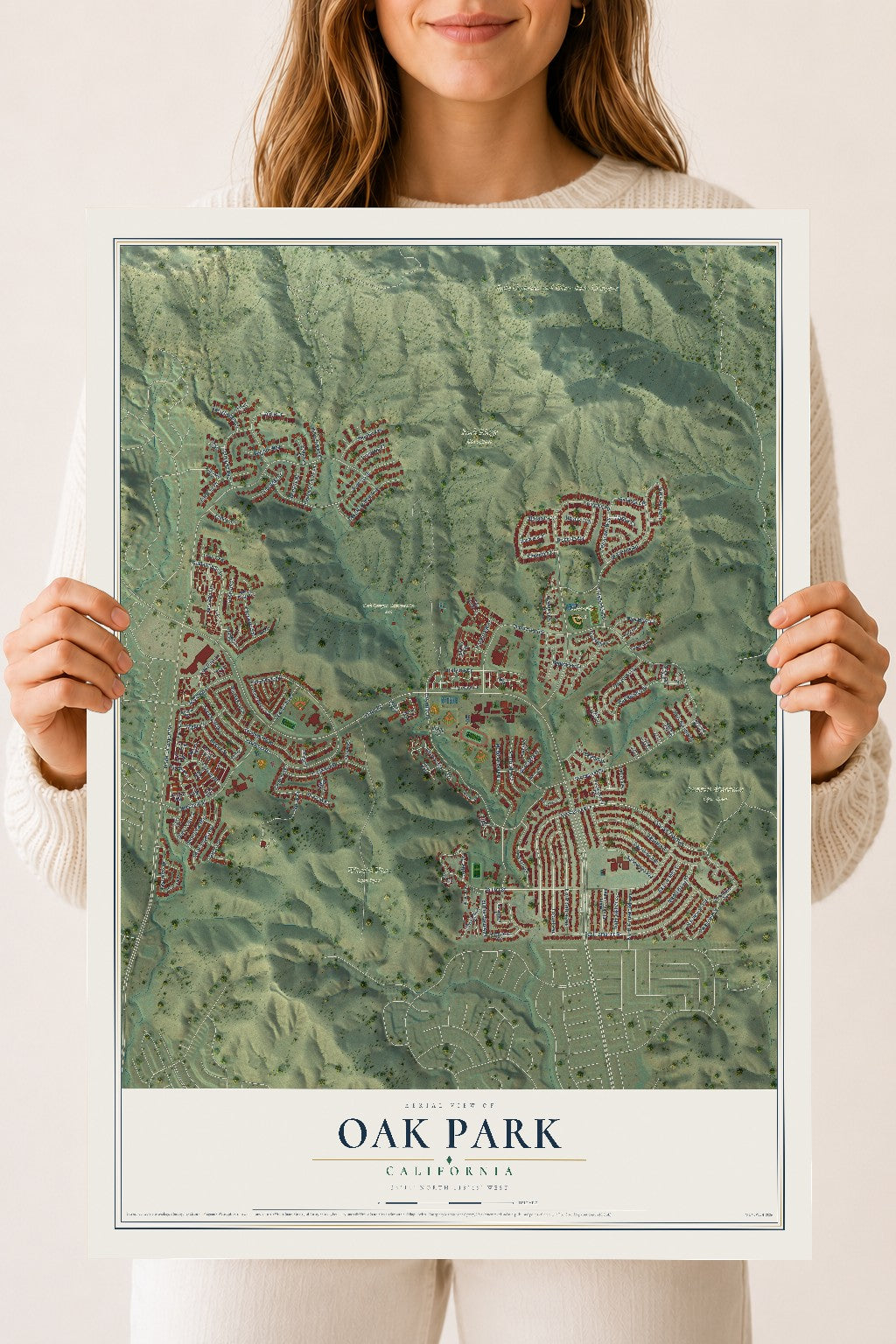 Map of Oak Park, California, 18 x 24 inch unframed archival matte print