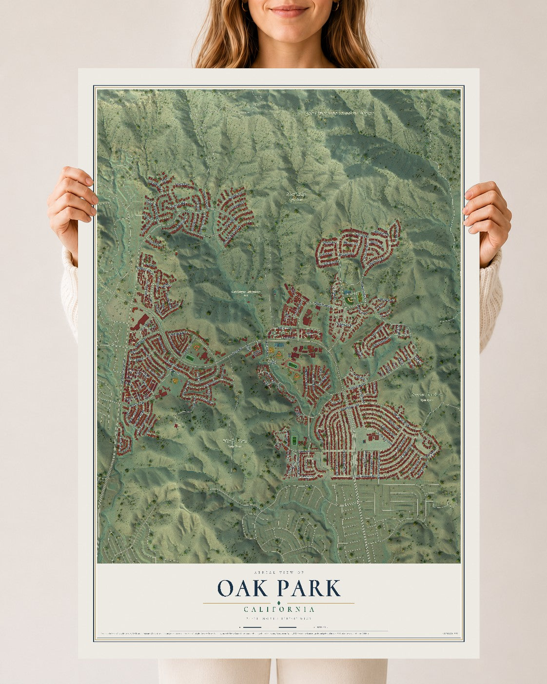 Map of Oak Park, California, 24 x 36 inch unframed archival matte print